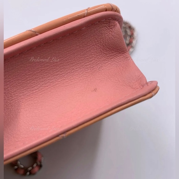 Authentic CHANEL Patent Leather Wallet-on-the-chain WOC Flap Bag Peach / pink - Picture 3 of 12